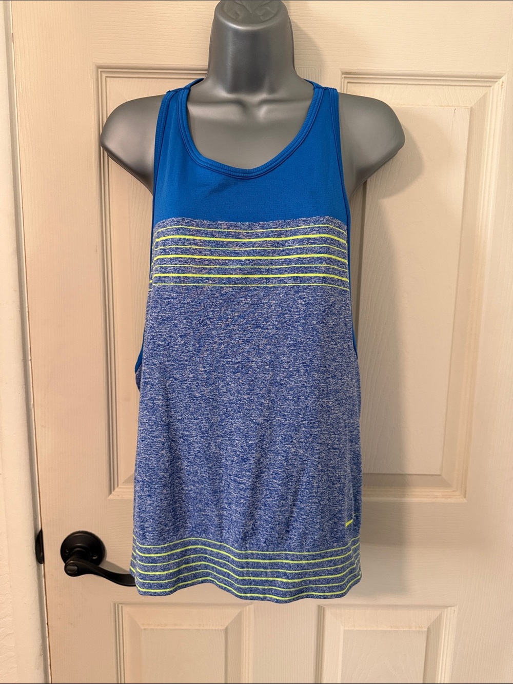 Nike Blue Heathered Tank Top with Neon Yellow Stripes